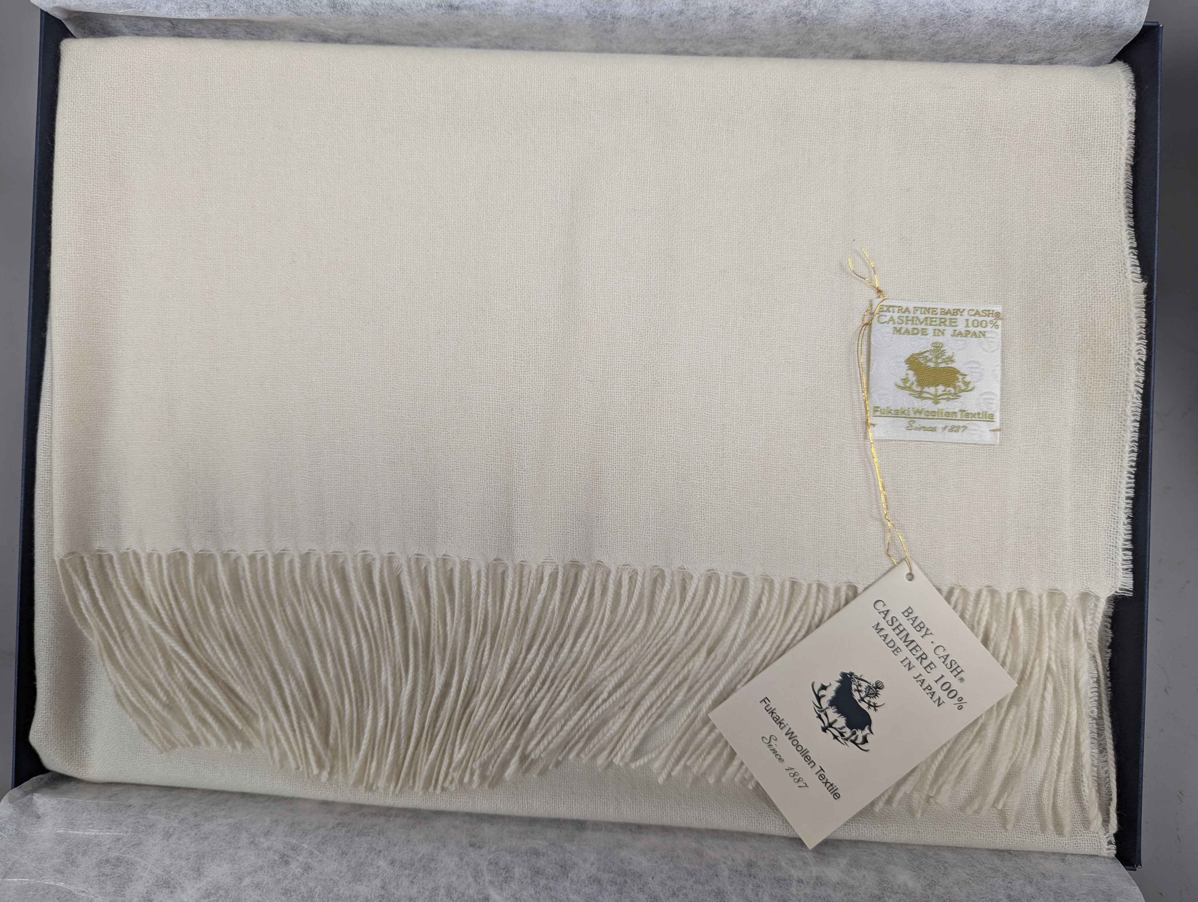 Fukaki Woolen Texture Baby Cashmere Scarf – Model 639-W1 – White – 75 cm x 184 cm