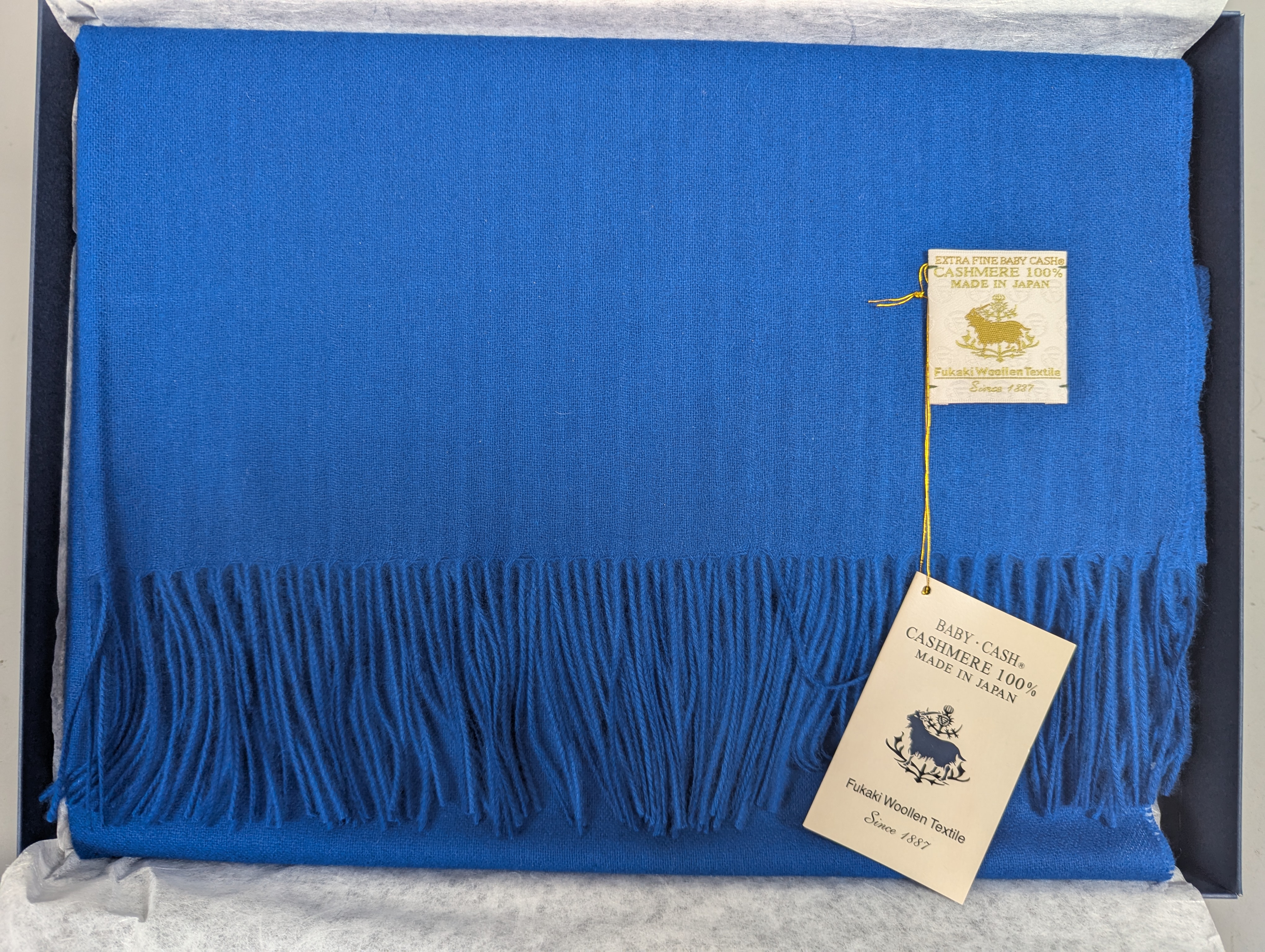 Fukaki Woolen Texture Baby Cashmere Scarf – Model 639-W26 – Royal blue – 76 cm x 184 cm