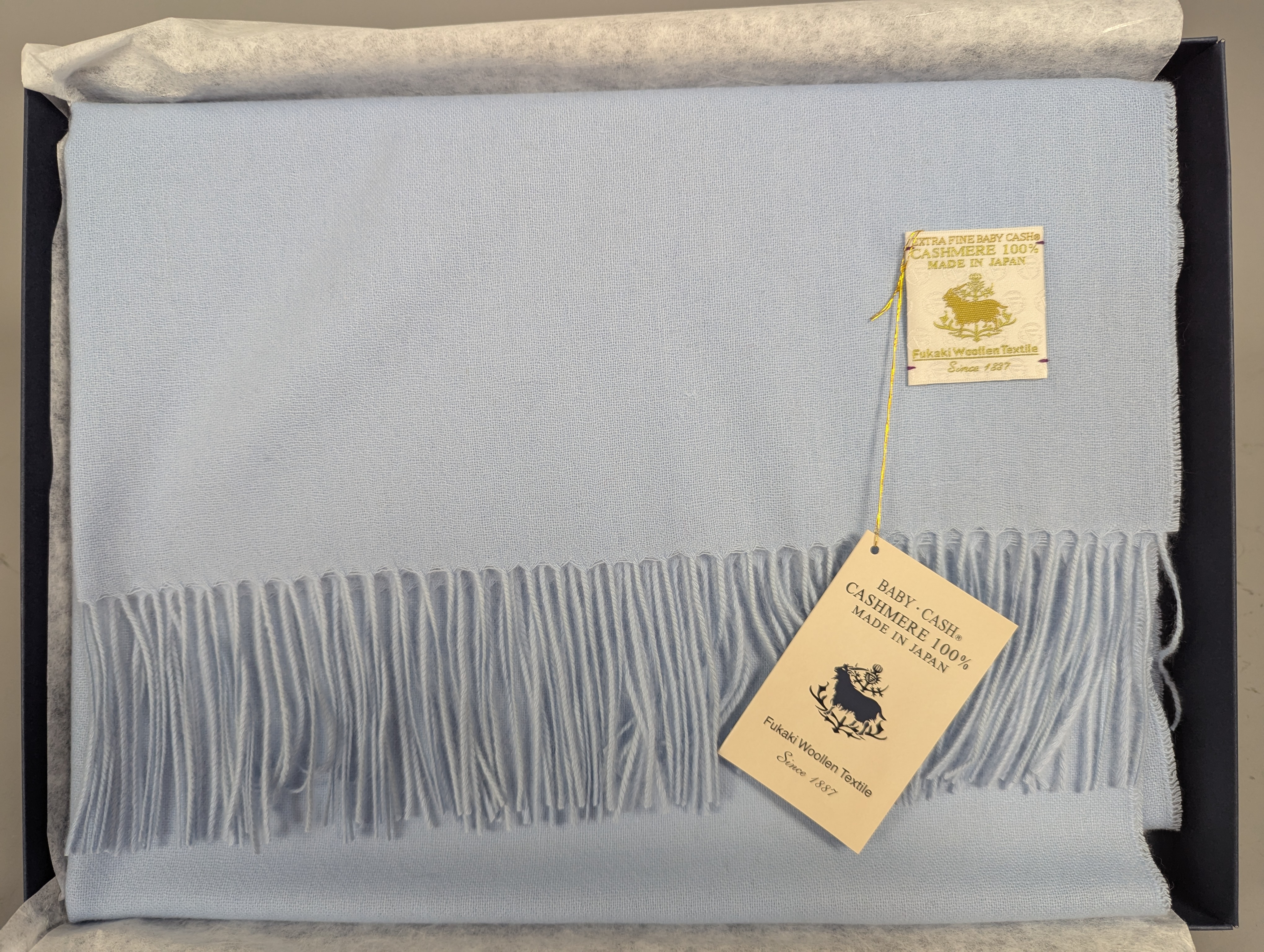 Fukaki Woolen Texture Baby Cashmere Scarf – Model 639-W29 – Ice blue – 77 cm x 184 cm