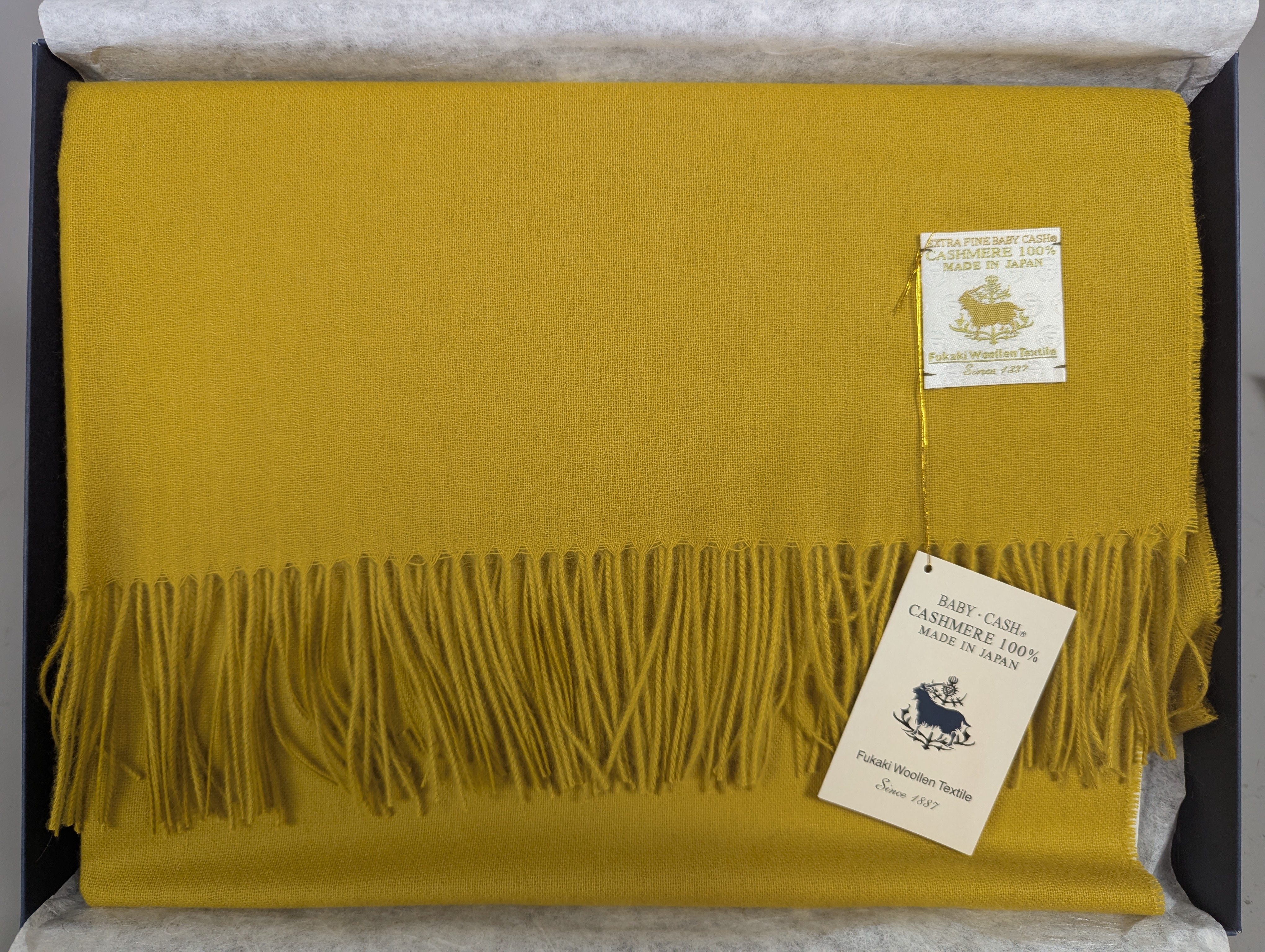 Fukaki Woolen Texture Baby Cashmere Scarf – Model 639-W61 – Mustard – 80 cm x 184 cm