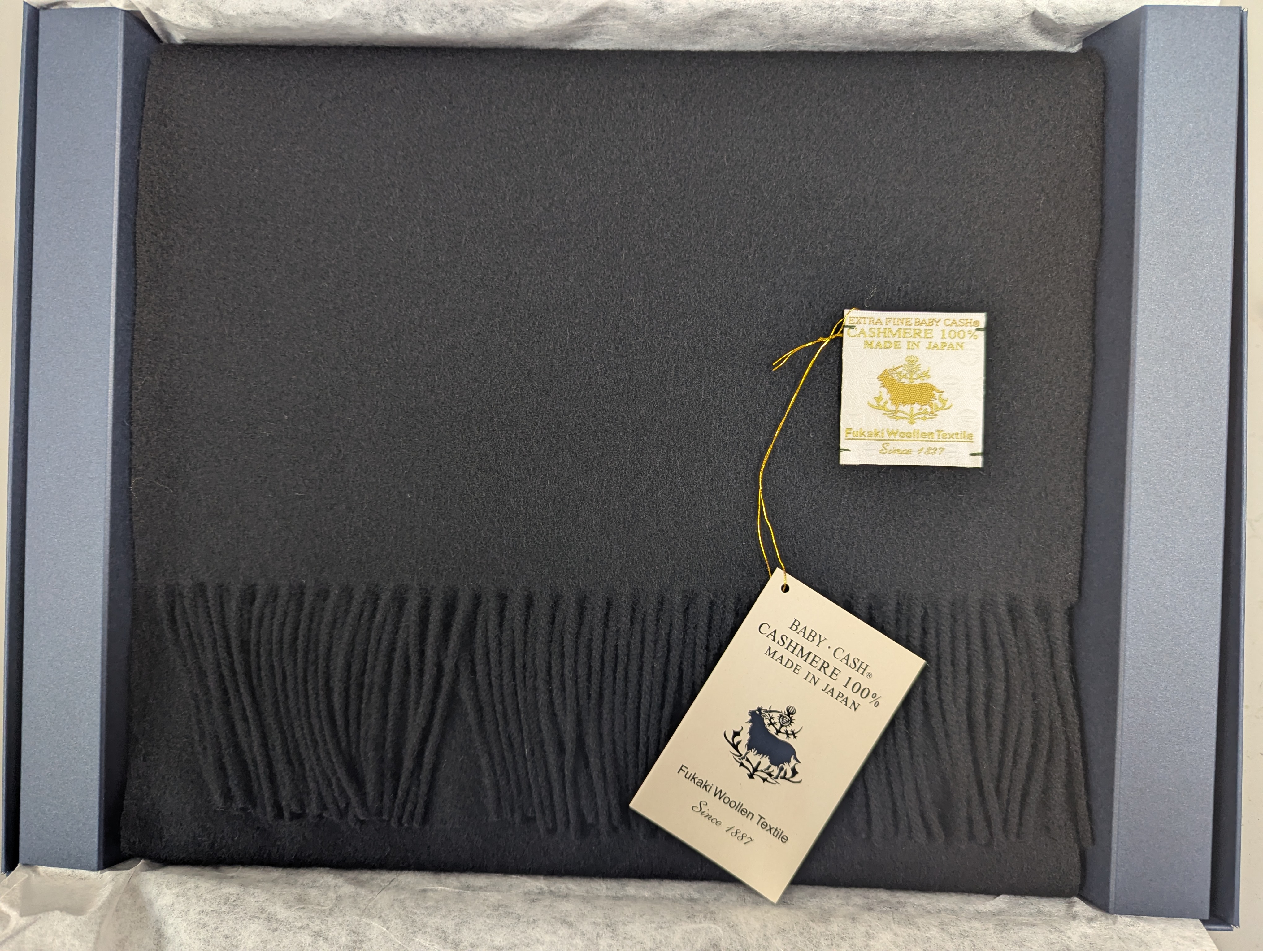 Fukaki Woolen Texture Baby Cashmere Scarf – Model 671-W10 – Black – 30cm x 184cm