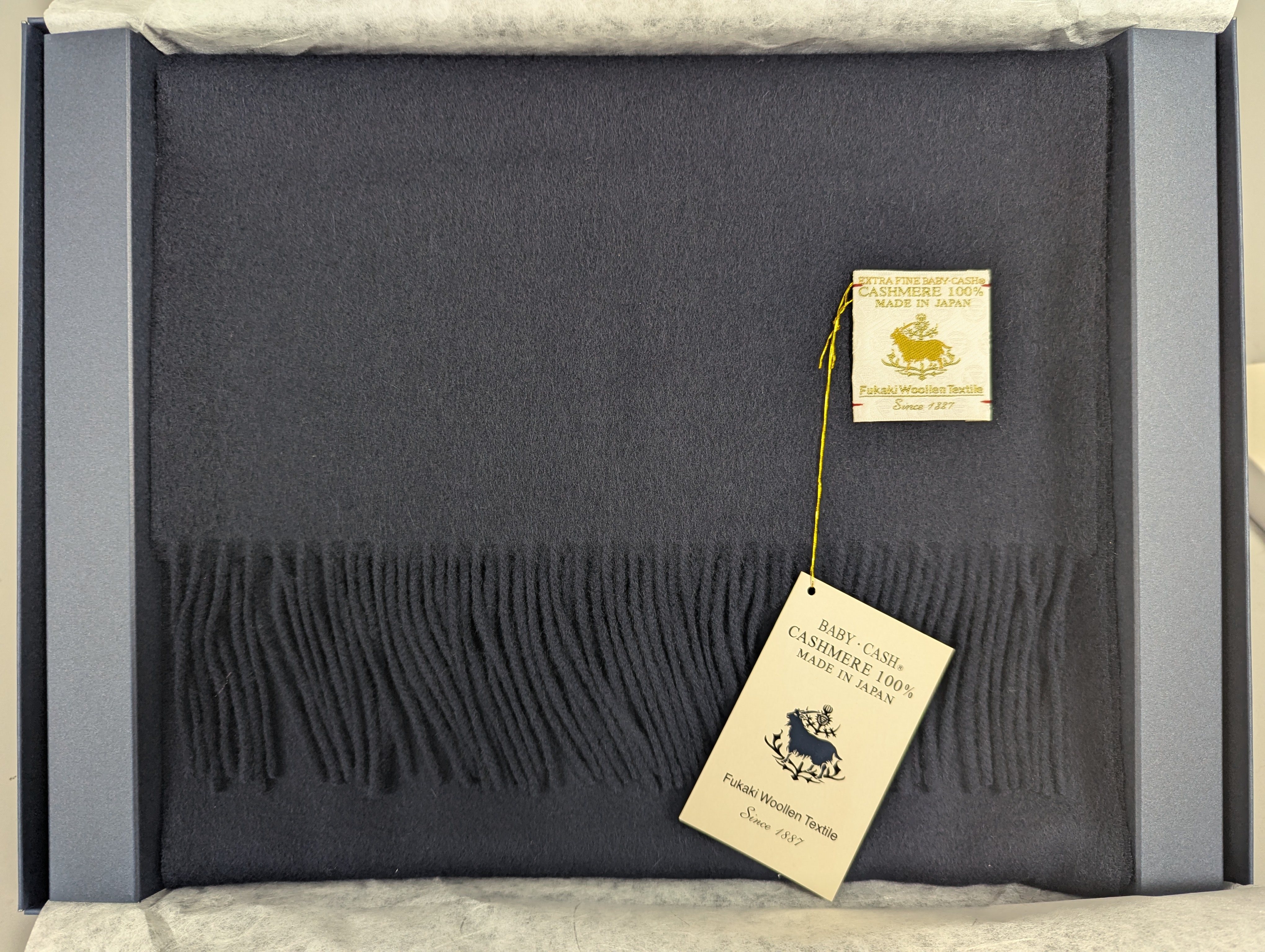 Fukaki Woolen Texture Baby Cashmere Scarf – Model 671-W20 – Dark Navy – 30cm x 184cm