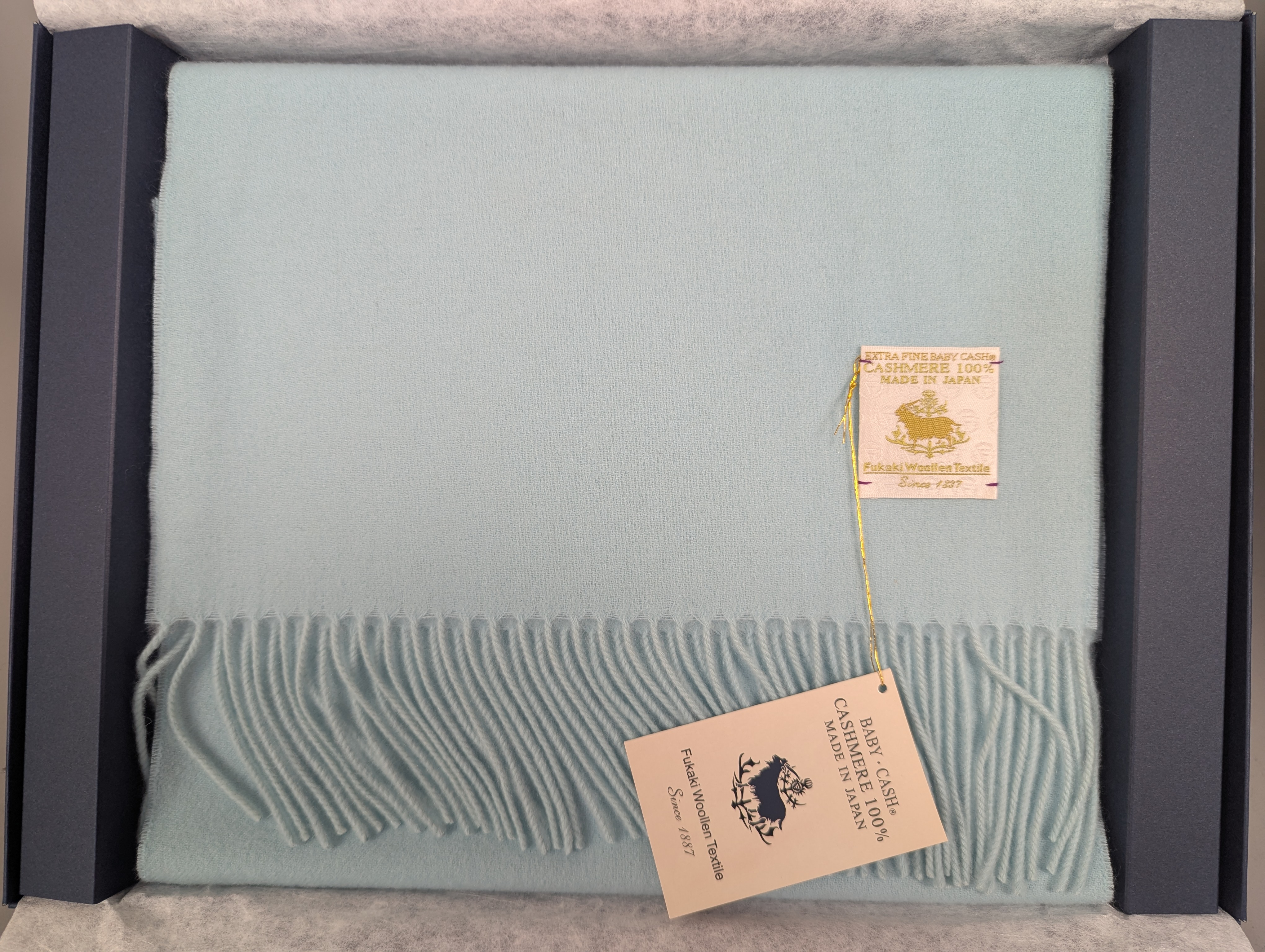 Fukaki Woolen Texture Baby Cashmere Scarf – Model 671-W29 – Sax Blue – 30cm x 184cm