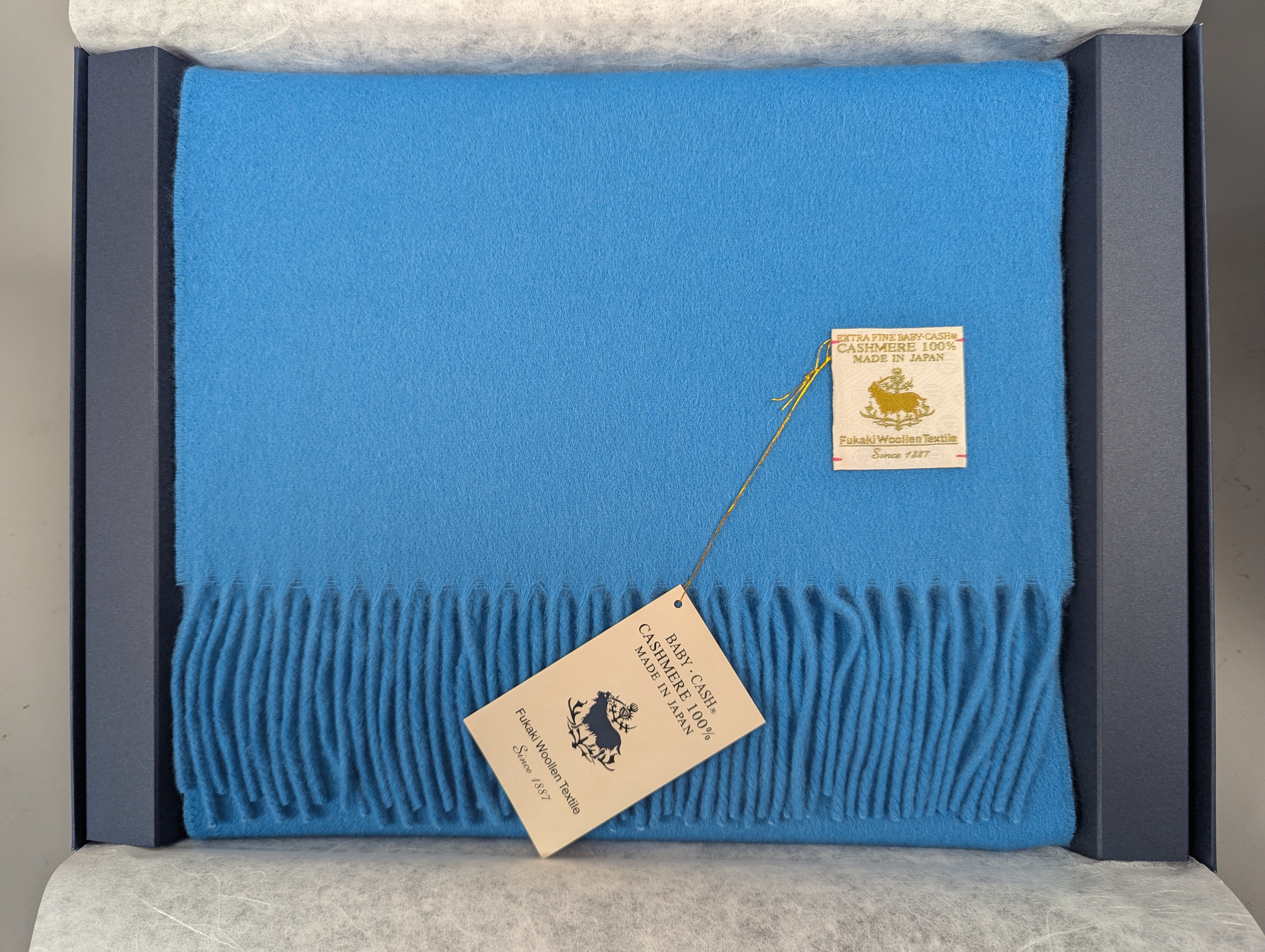 Fukaki Woolen Texture Baby Cashmere Scarf – Model 671-W35 – Blue – 30cm x 184cm
