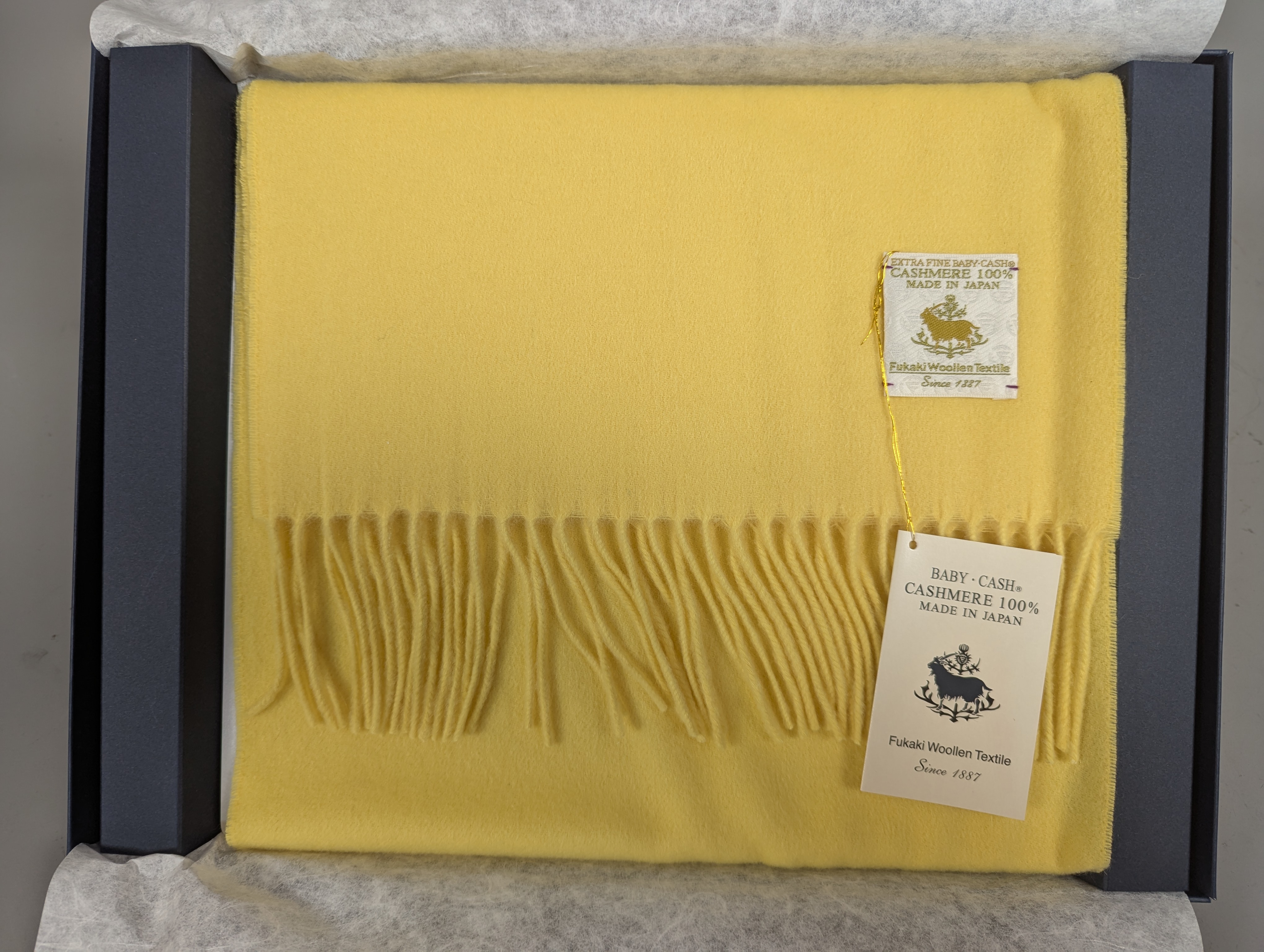 Fukaki Woolen Texture Baby Cashmere Scarf – Model 671-W67 – Yellow – 30cm x 184cm