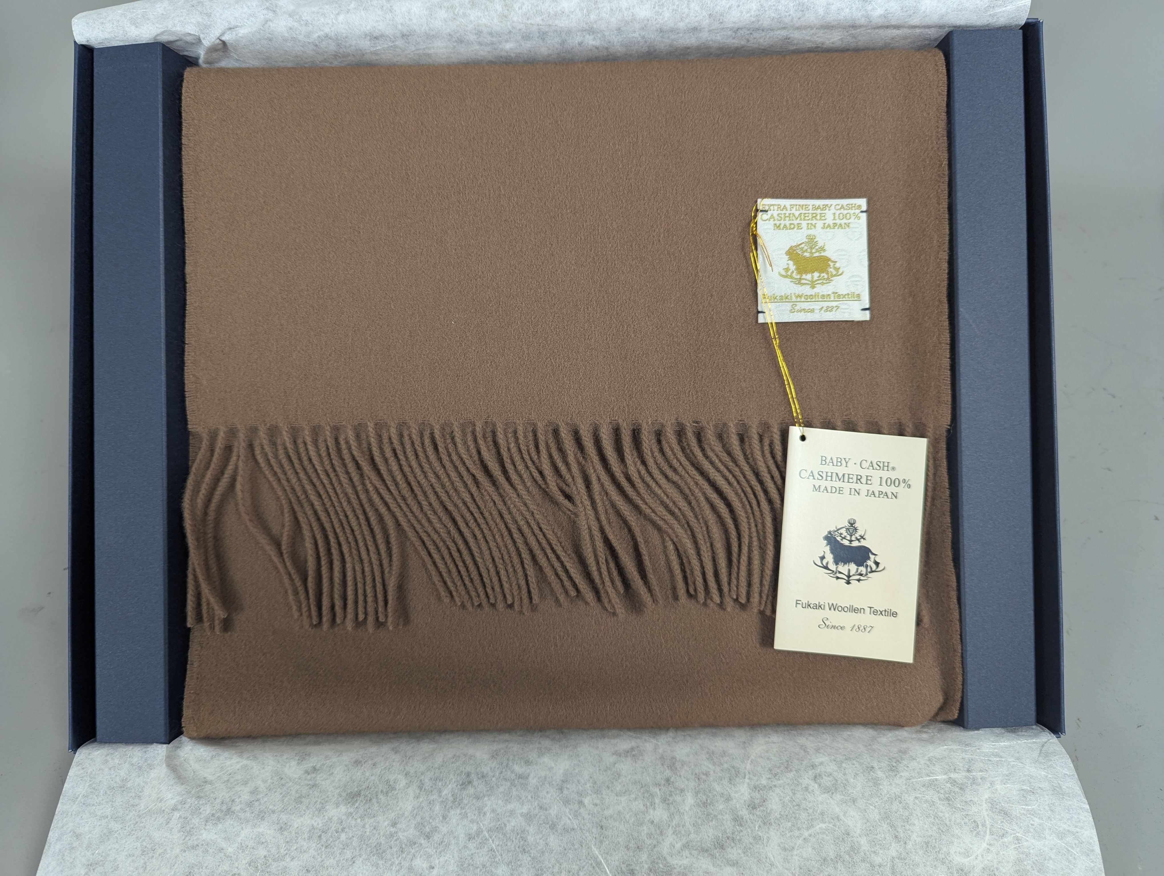 Fukaki Woolen Texture Baby Cashmere Scarf – Model 671-W75 – Tea Color – 30cm x 184cm